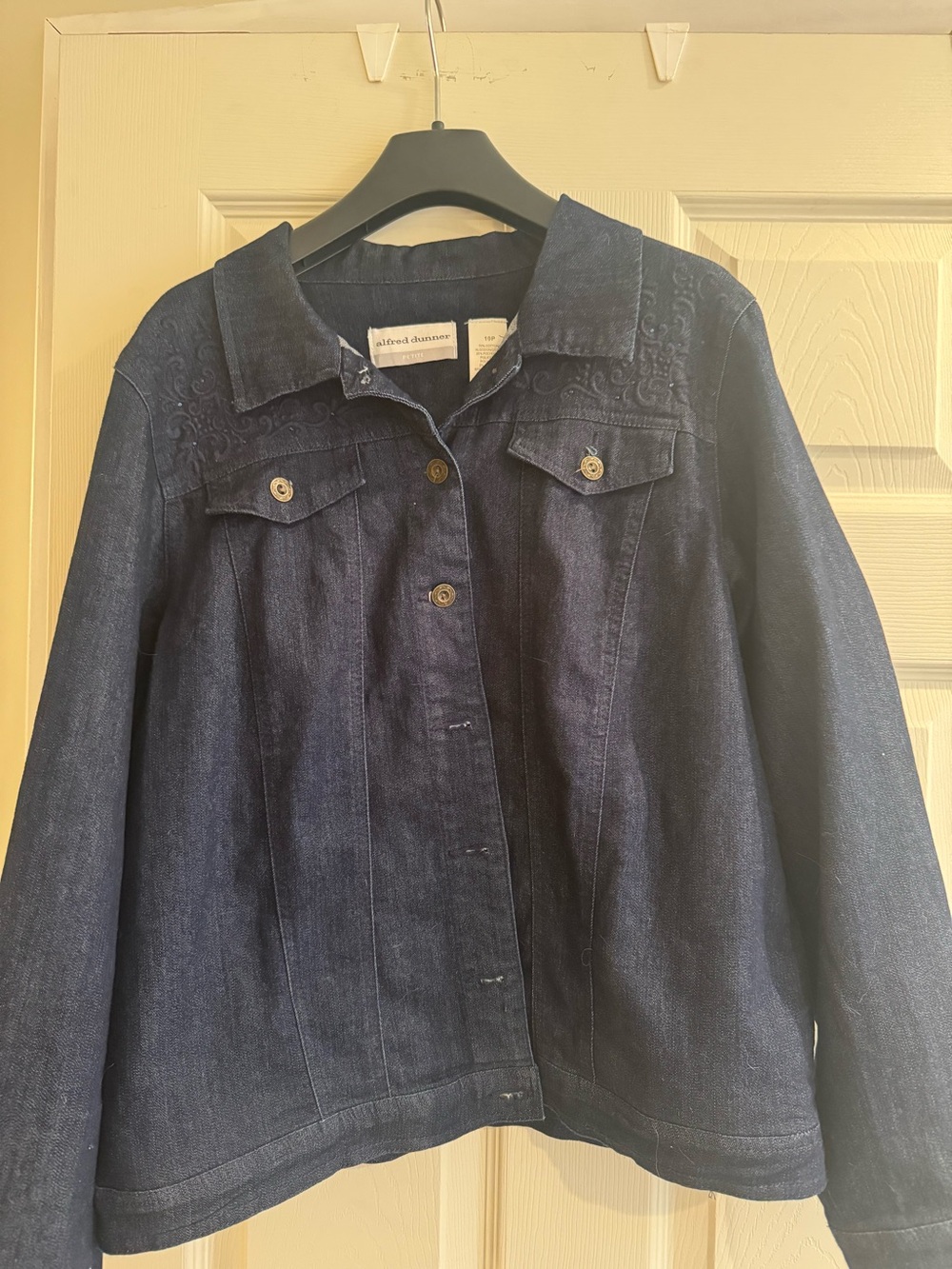 Alfred Dunner Navy Embroidered Denim Jacket